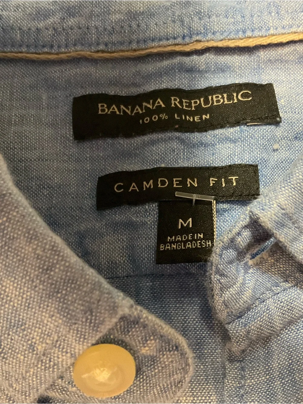 Banana Republic Linen Button Down Shirt Blue Camden Fit Men Sz M